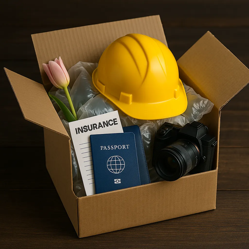 Professionally packed and labeled high-value cargo inside an open custom-marked box – representing tailored insurance coverage