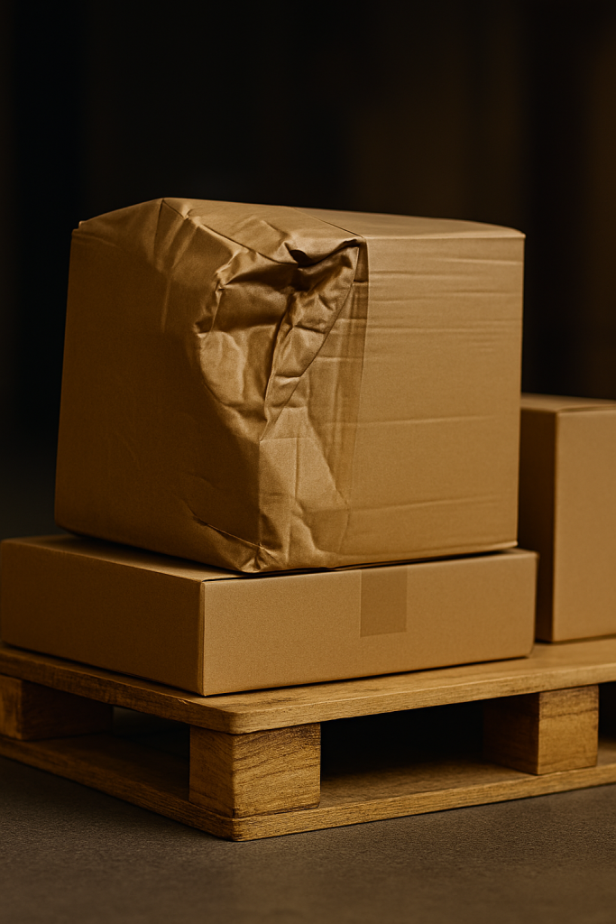 Crushed cardboard box on pallet – showing physical cargo damage