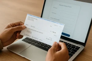 A person submitting bank details online through the MISAWA Swift money transfer form